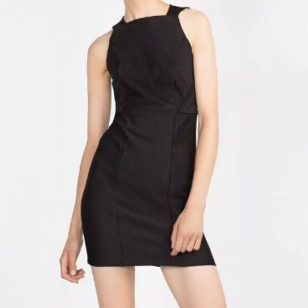 ZARA W&B Collection Black Ribbed Textured Sleeveless Dress Size Large - Picture 2 of 10